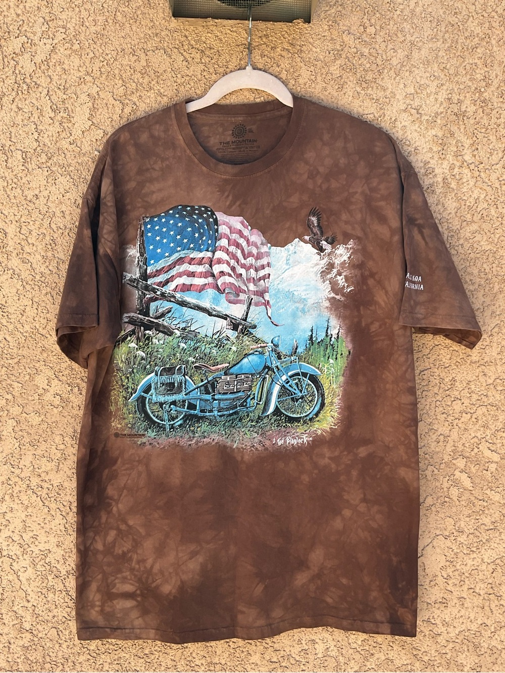 The Mountain T-Shirt XL Motorcycle American Flag Brown Tie Dye Retro Collectible